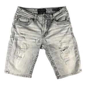 Salvage Havoc Shorts Mens 32 Gray Distressed Buckle Slim Fit Denim
